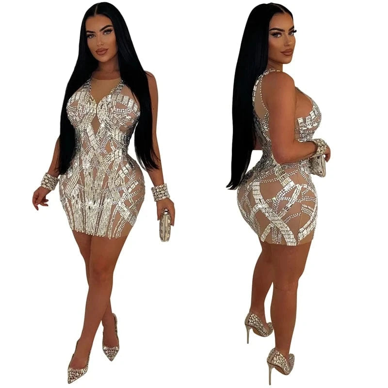 2024 luxury african women elegant heavy bead crystal rhinestone sleeveless sexy black mini evening gown dress for women 2024