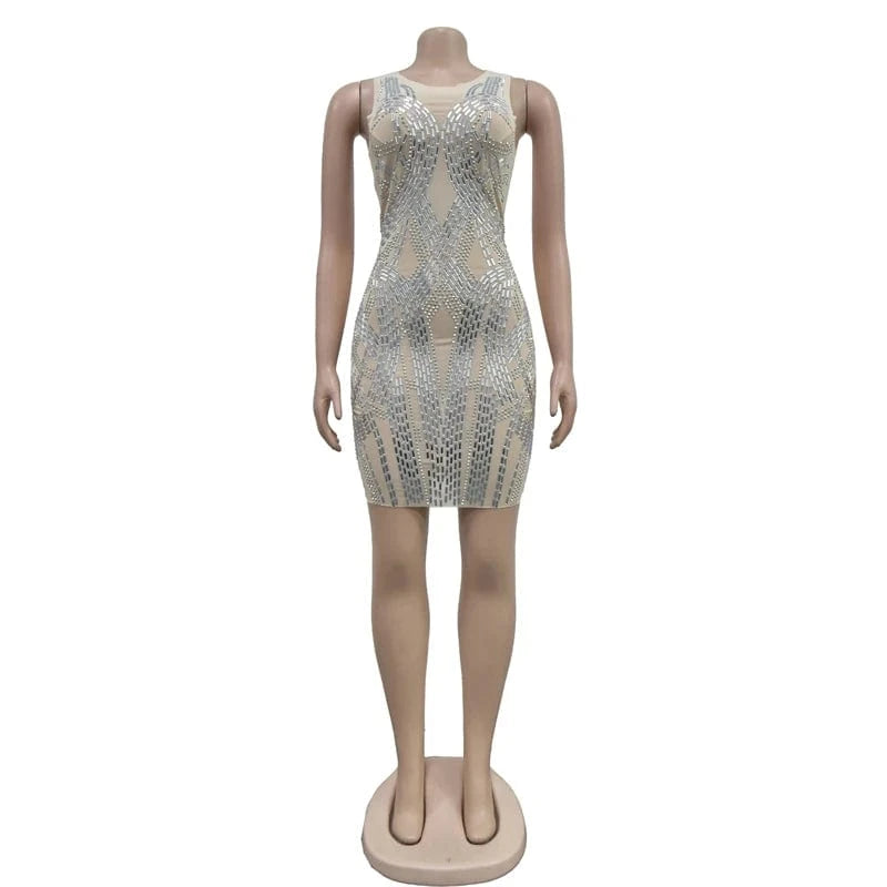 2024 luxury african women elegant heavy bead crystal rhinestone sleeveless sexy black mini evening gown dress for women 2024