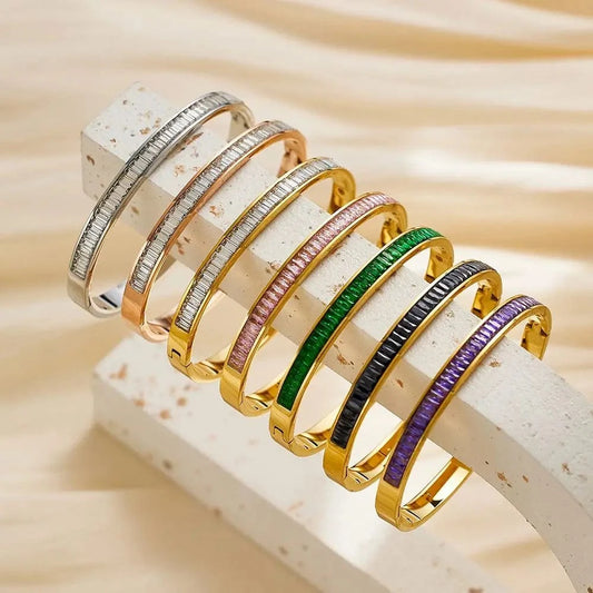 2024 luxury diamond custom 18K gold plated stainless steel  crystal diamond  fashion jewelry zircon bracelets  for women