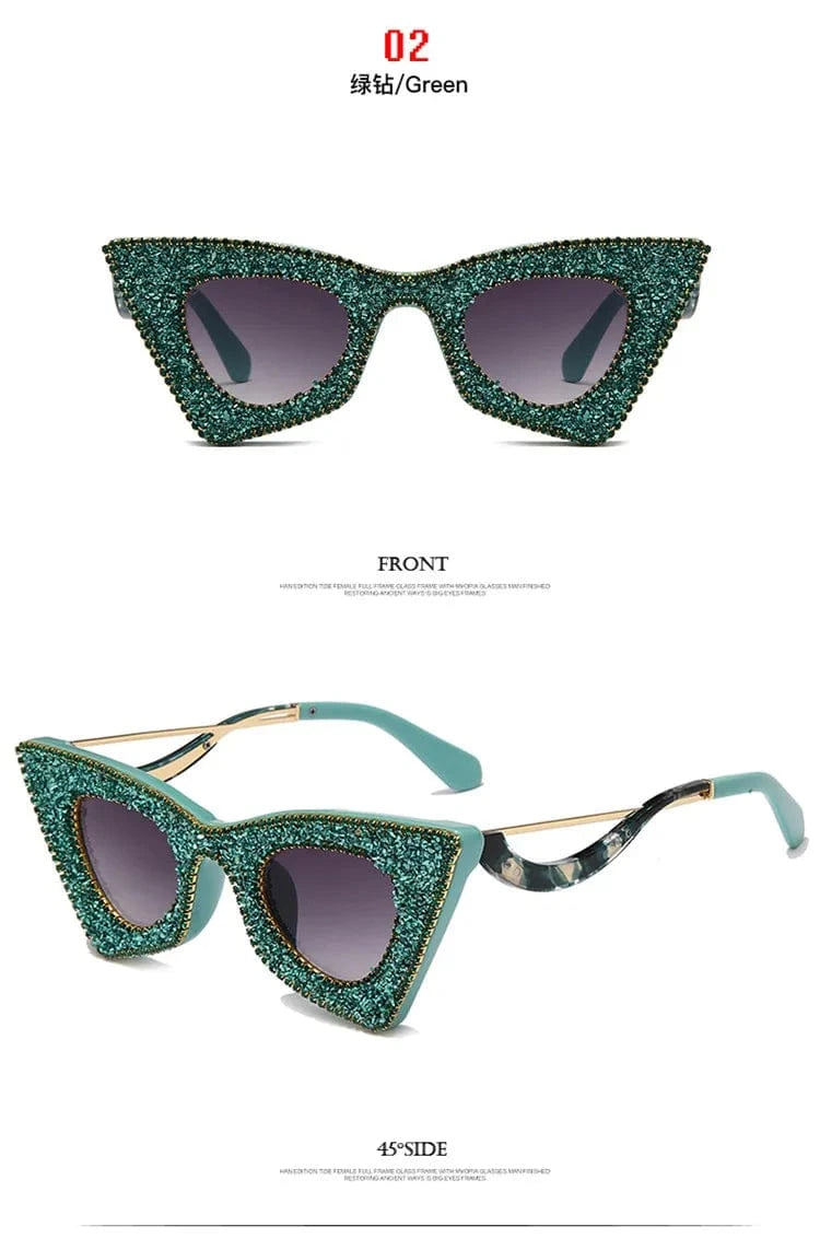 2024 Luxury Fashion Vintage Rhinestone Shades Brand luxury Big Cat Eye ladies diamond glasses rhinestone shades Eyewear