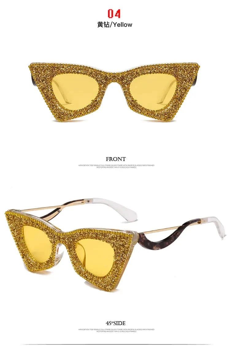 2024 Luxury Fashion Vintage Rhinestone Shades Brand luxury Big Cat Eye ladies diamond glasses rhinestone shades Eyewear