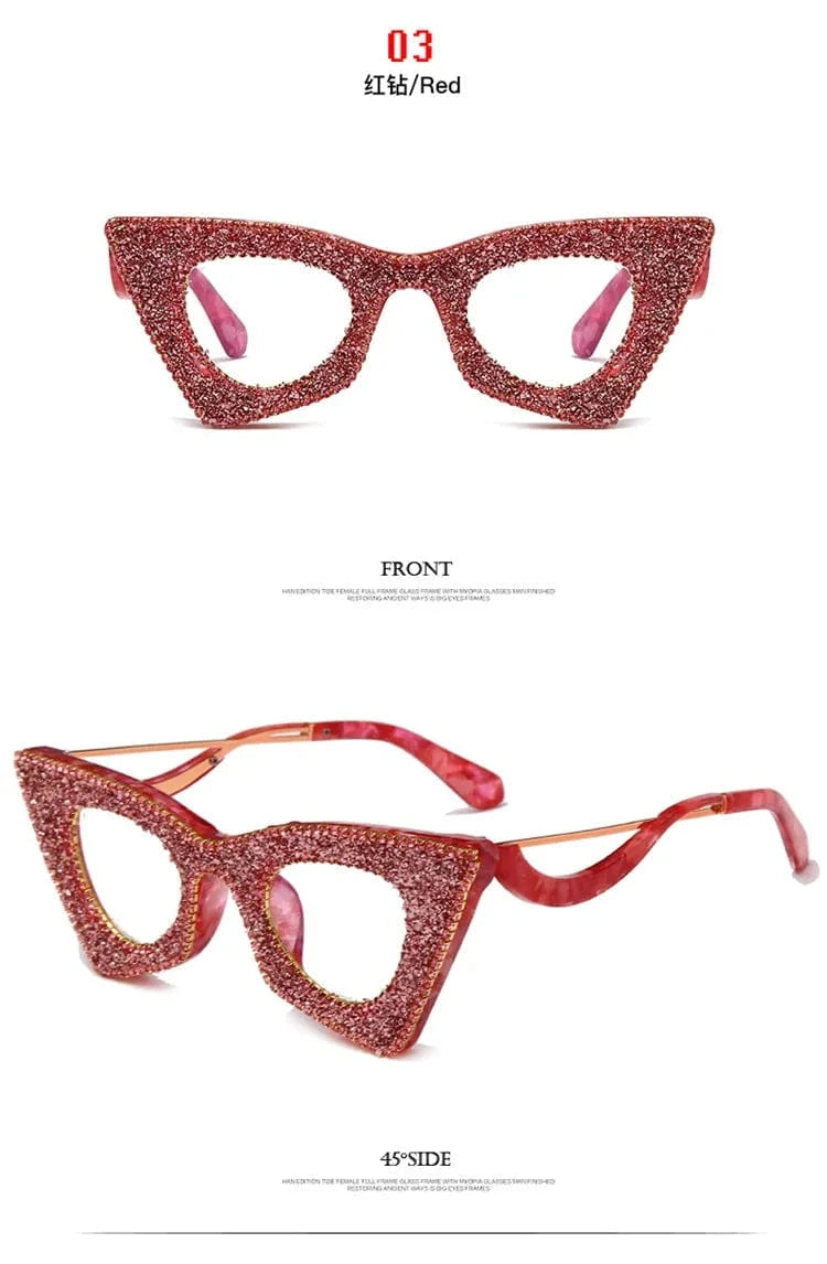 2024 Luxury Fashion Vintage Rhinestone Shades Brand luxury Big Cat Eye ladies diamond glasses rhinestone shades Eyewear