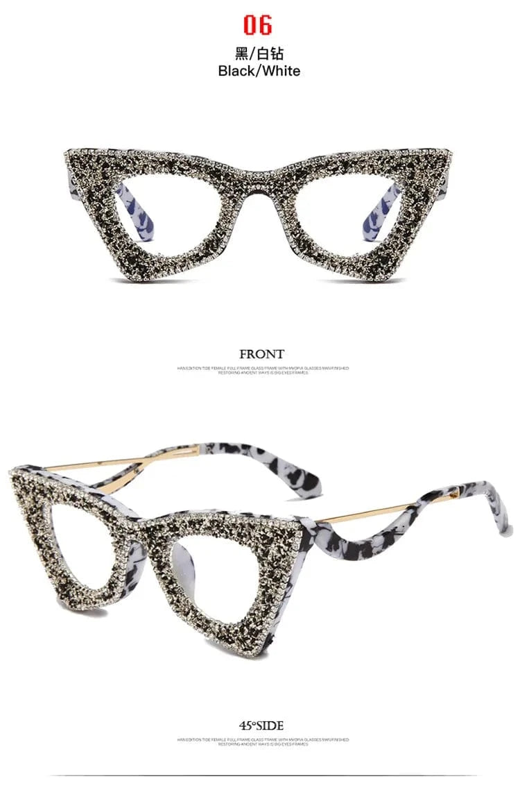 2024 Luxury Fashion Vintage Rhinestone Shades Brand luxury Big Cat Eye ladies diamond glasses rhinestone shades Eyewear