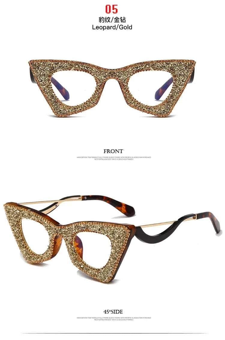 2024 Luxury Fashion Vintage Rhinestone Shades Brand luxury Big Cat Eye ladies diamond glasses rhinestone shades Eyewear