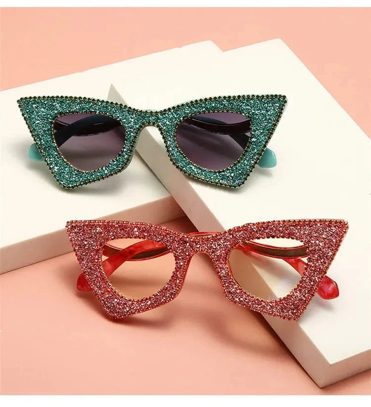 2024 Luxury Fashion Vintage Rhinestone Shades Brand luxury Big Cat Eye ladies diamond glasses rhinestone shades Eyewear