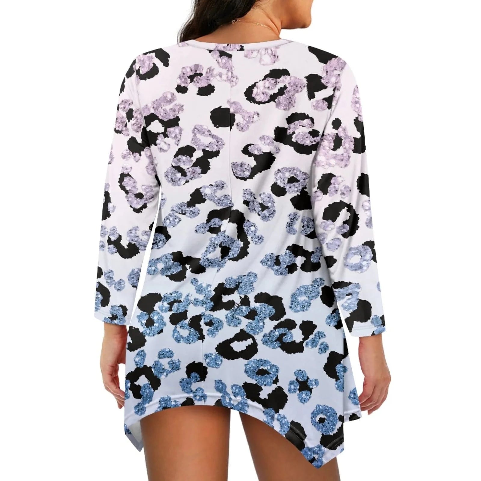 2024 Luxury Leopard Print Womens Long Sleeve Irregular Casual Tunic Tops Spring Autumn Shirt Dressy Blouses and Shirts for Women