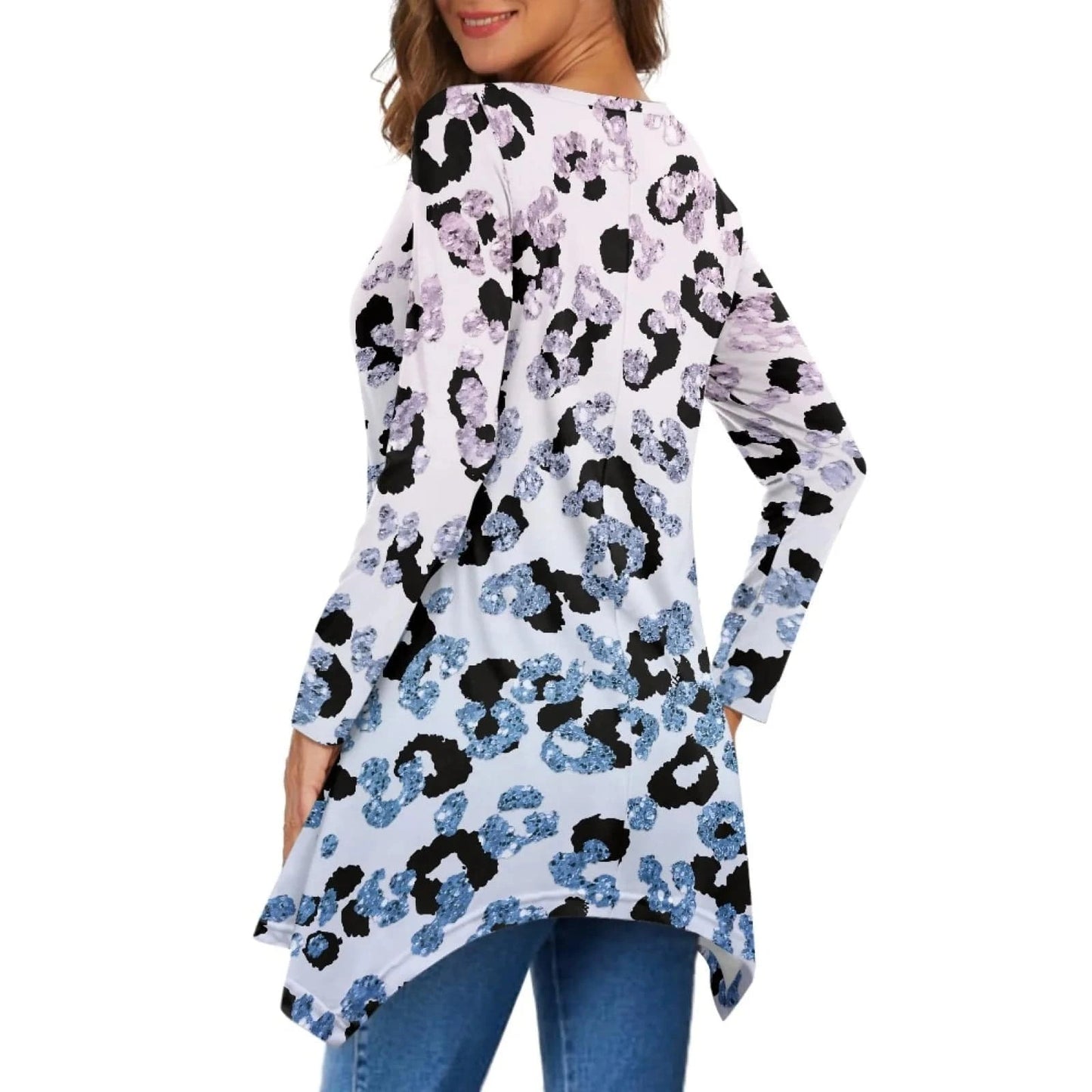 2024 Luxury Leopard Print Womens Long Sleeve Irregular Casual Tunic Tops Spring Autumn Shirt Dressy Blouses and Shirts for Women