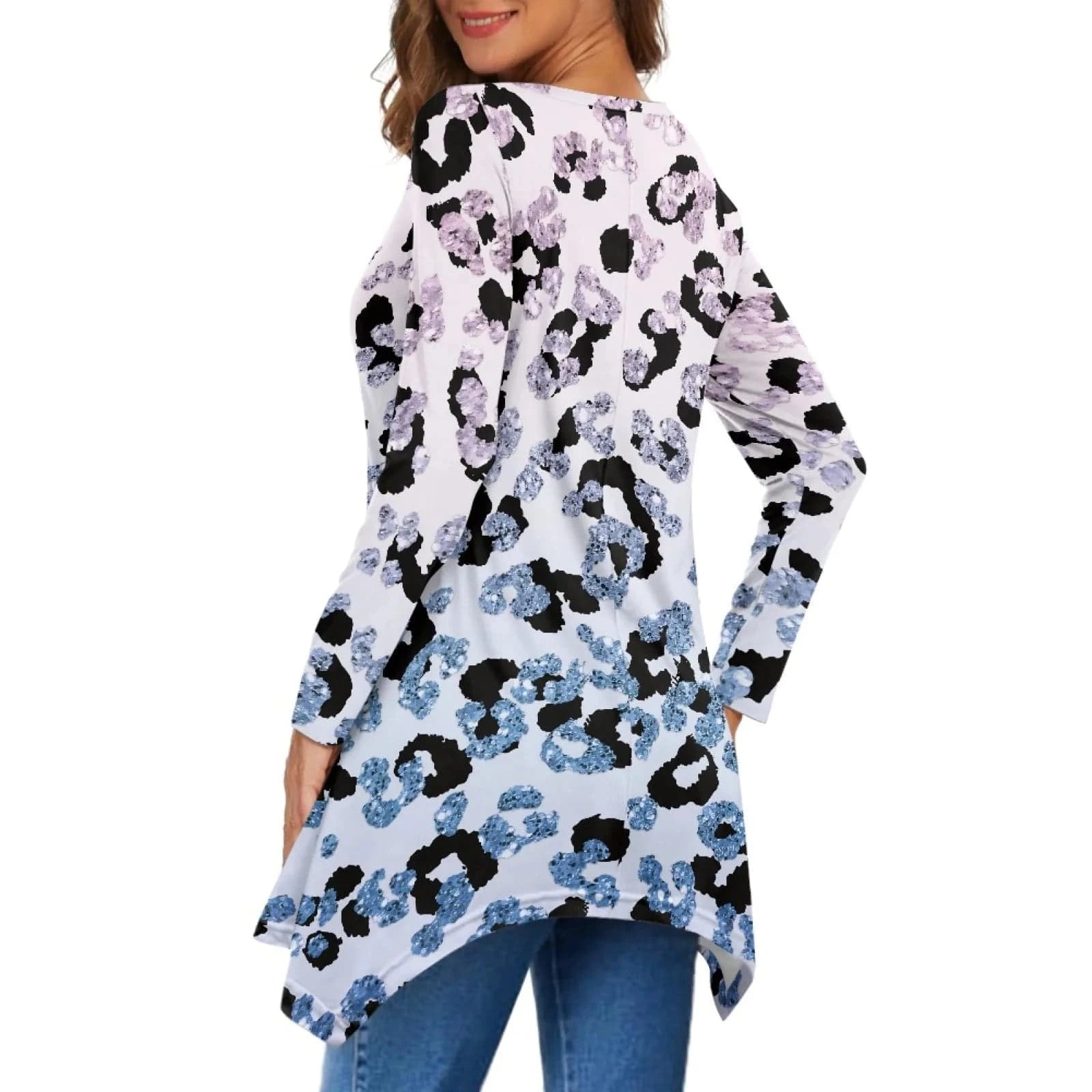 2024 Luxury Leopard Print Womens Long Sleeve Irregular Casual Tunic Tops Spring Autumn Shirt Dressy Blouses and Shirts for Women