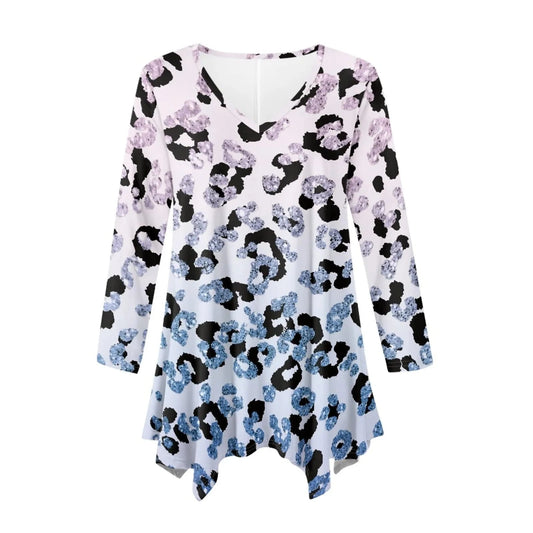 2024 Luxury Leopard Print Womens Long Sleeve Irregular Casual Tunic Tops Spring Autumn Shirt Dressy Blouses and Shirts for Women