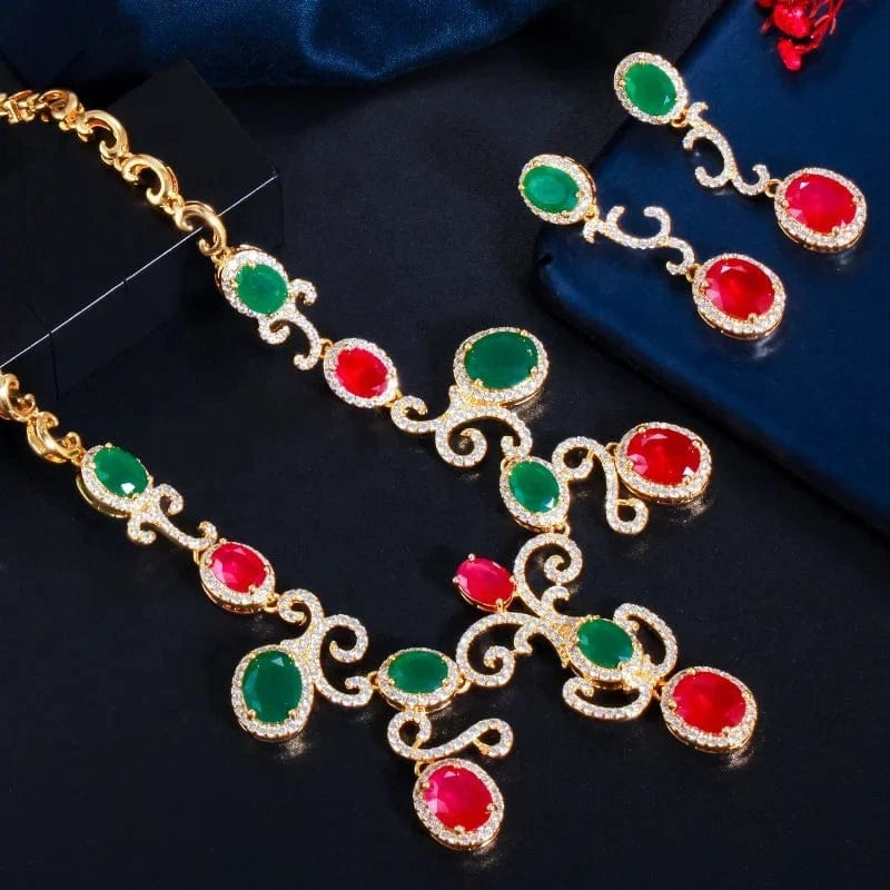 2024 Necklace Earring Necklace Jewelry Set Gemstone Jewellery Sets Wholesale Luxury Indian Middle East Emerald Ruby Zircon Wedding
