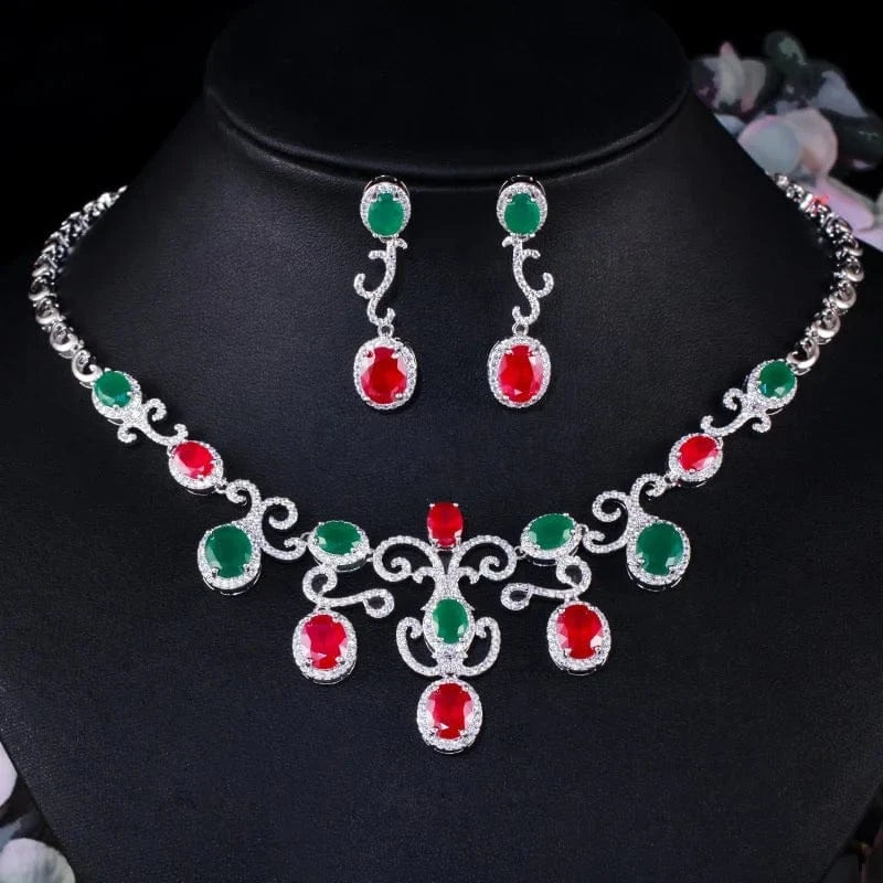 2024 Necklace Earring Necklace Jewelry Set Gemstone Jewellery Sets Wholesale Luxury Indian Middle East Emerald Ruby Zircon Wedding