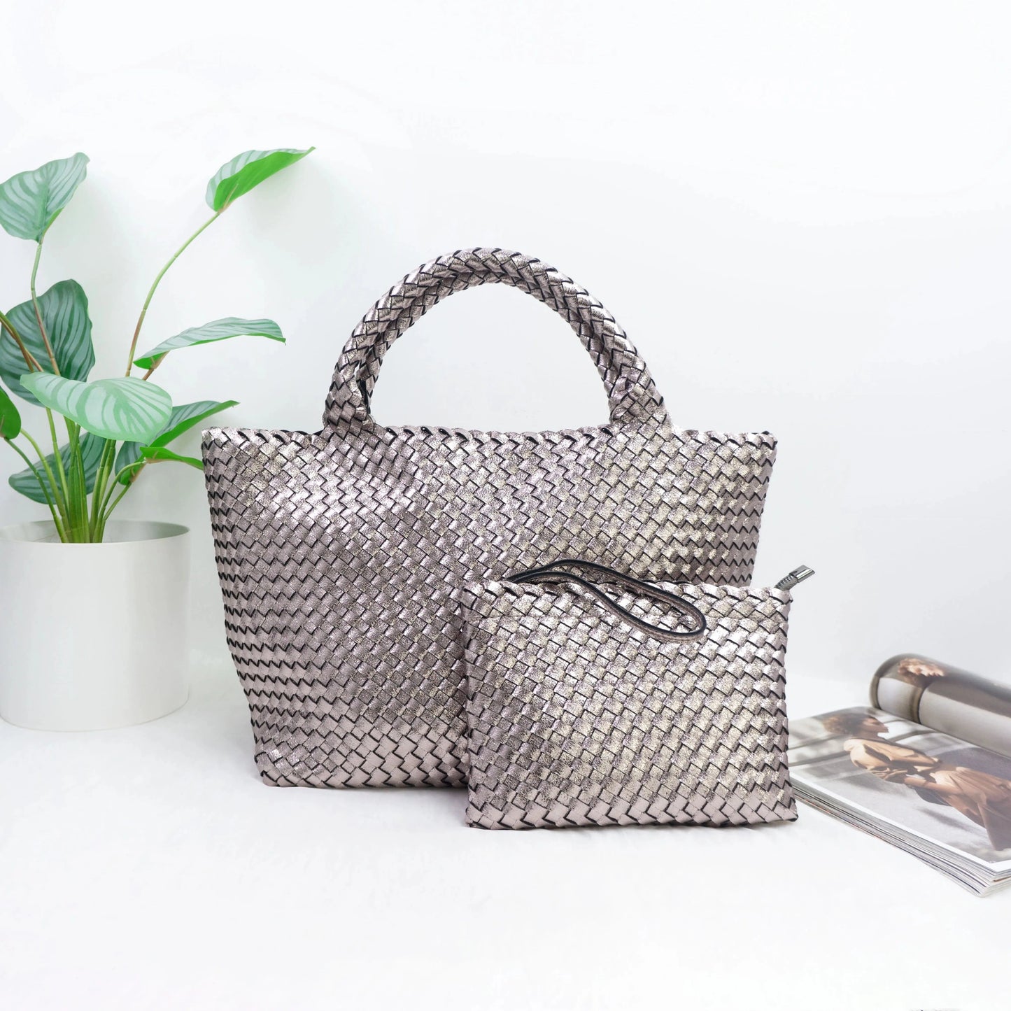 2024 neoprene woven tote bags weave neoprene crossbody purse beach bag with small pouch custom bag