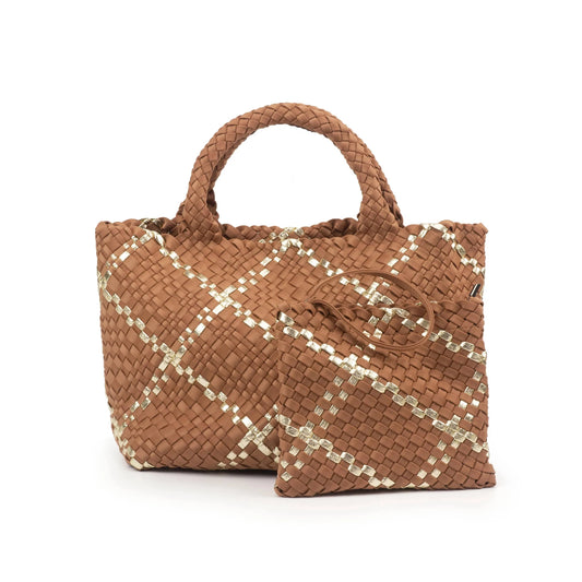 2024 neoprene woven tote bags weave neoprene crossbody purse beach bag with small pouch custom bag