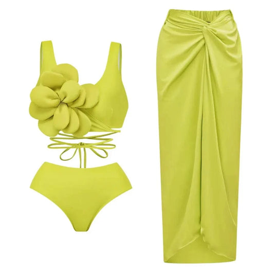2024 New 3D Flower Bikini Set With Cover Up Luxury Swimsuit Women Sexy Floral Swimwear Monokini Swim Suit