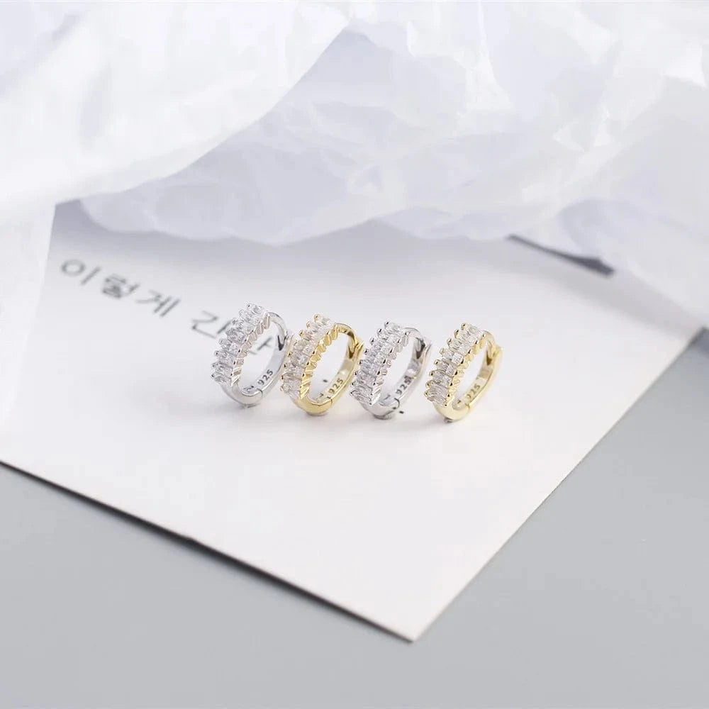 2024 NEW 925 Sterling Silver rainbow rectangular shape with cz diamond  hoop earrings for women jewelry