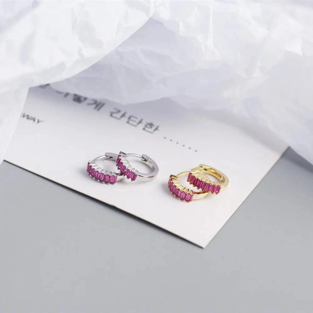 2024 NEW 925 Sterling Silver rainbow rectangular shape with cz diamond  hoop earrings for women jewelry