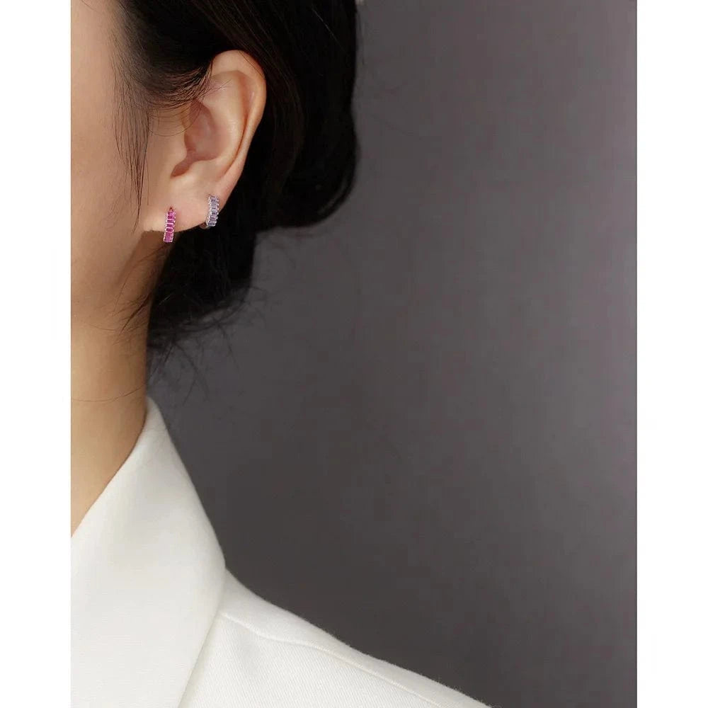 2024 NEW 925 Sterling Silver rainbow rectangular shape with cz diamond  hoop earrings for women jewelry