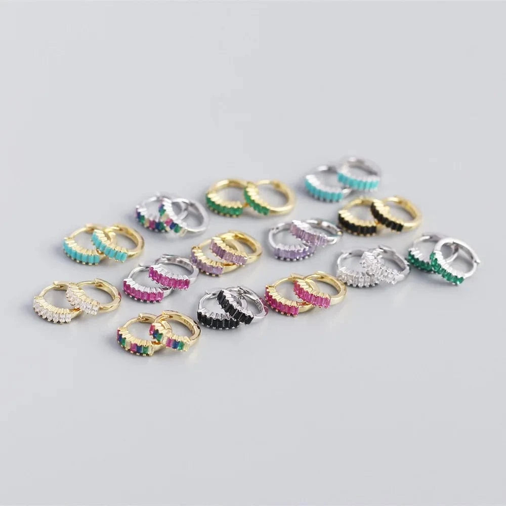 2024 NEW 925 Sterling Silver rainbow rectangular shape with cz diamond  hoop earrings for women jewelry