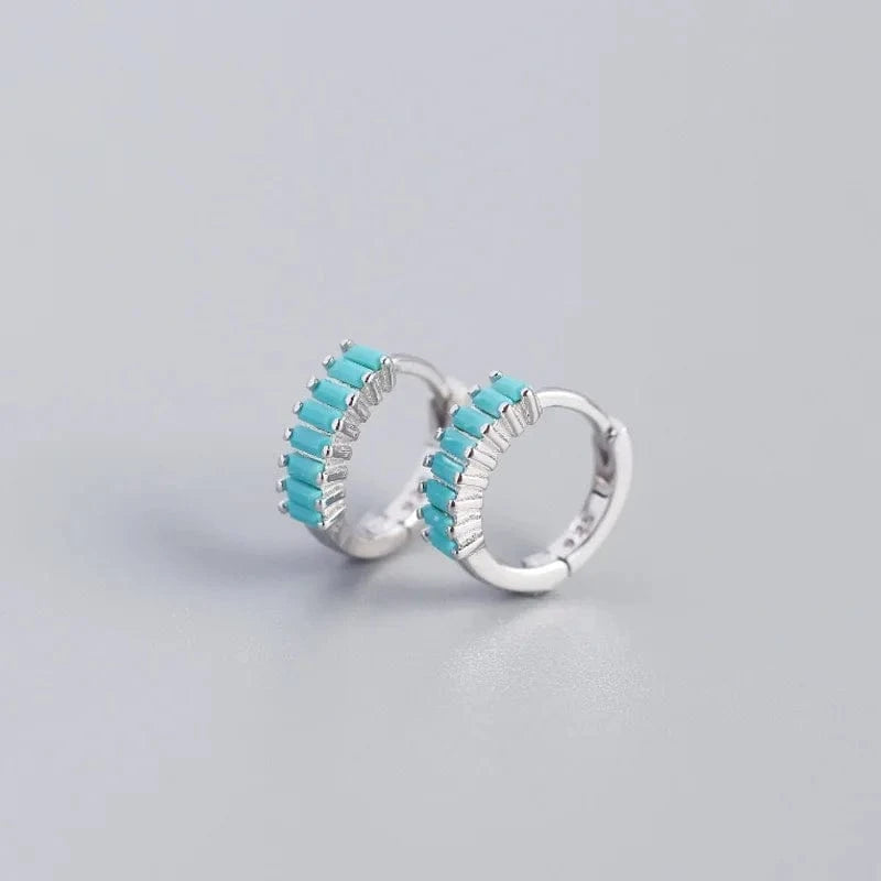 2024 NEW 925 Sterling Silver rainbow rectangular shape with cz diamond  hoop earrings for women jewelry