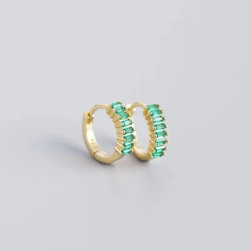 2024 NEW 925 Sterling Silver rainbow rectangular shape with cz diamond  hoop earrings for women jewelry