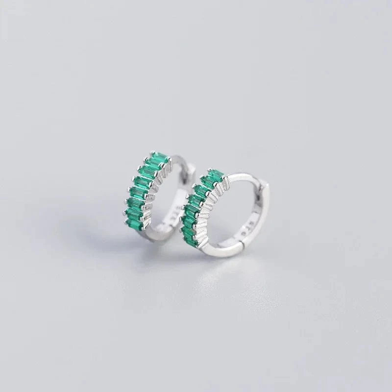 2024 NEW 925 Sterling Silver rainbow rectangular shape with cz diamond  hoop earrings for women jewelry