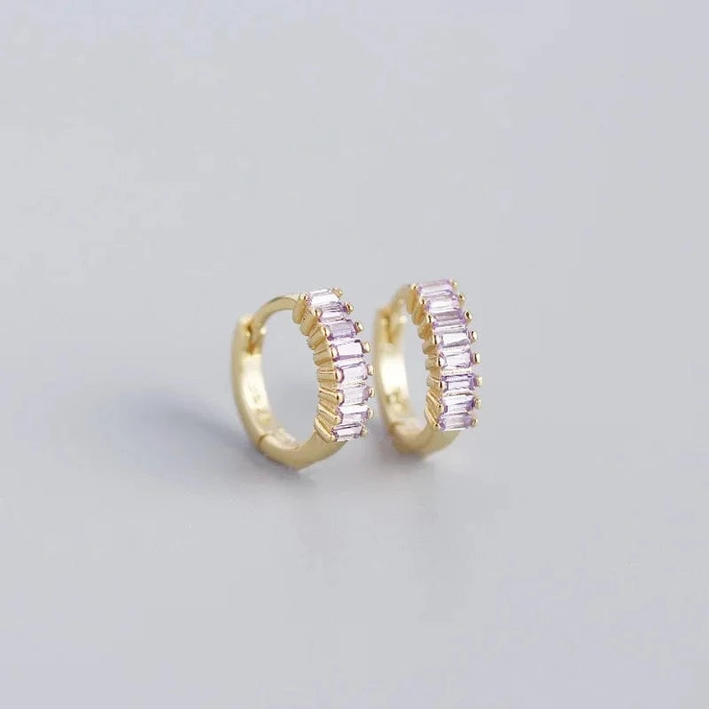 2024 NEW 925 Sterling Silver rainbow rectangular shape with cz diamond  hoop earrings for women jewelry