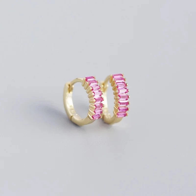 2024 NEW 925 Sterling Silver rainbow rectangular shape with cz diamond  hoop earrings for women jewelry