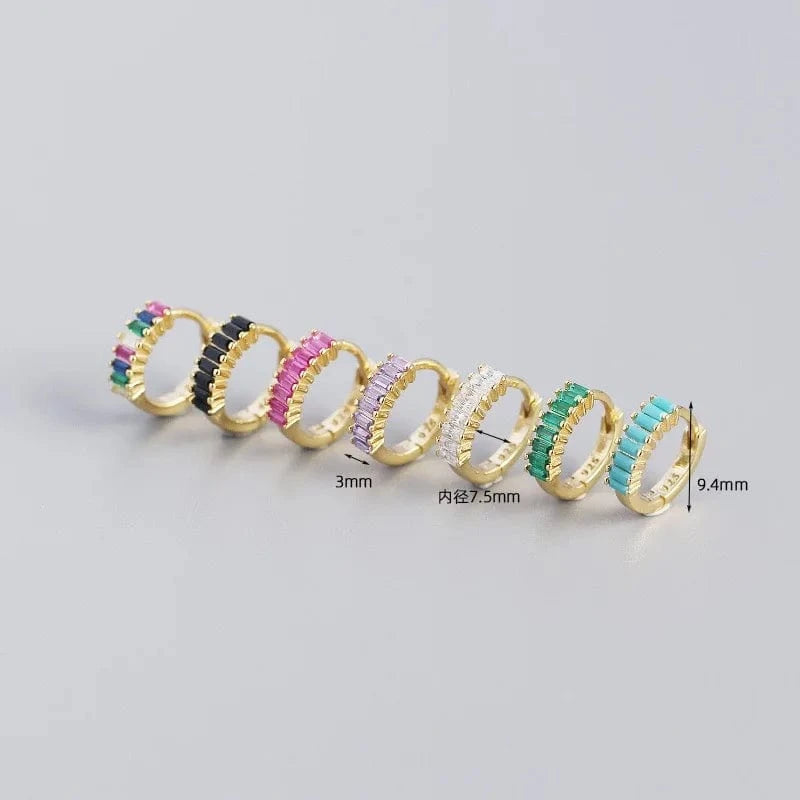 2024 NEW 925 Sterling Silver rainbow rectangular shape with cz diamond  hoop earrings for women jewelry