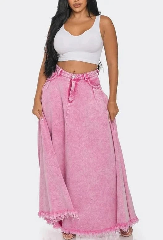 2024 New A-line Rubbed Edge High Waist Fashion Denim Skirts Cotton Spring Summer Casual Retro Women Long Skirts