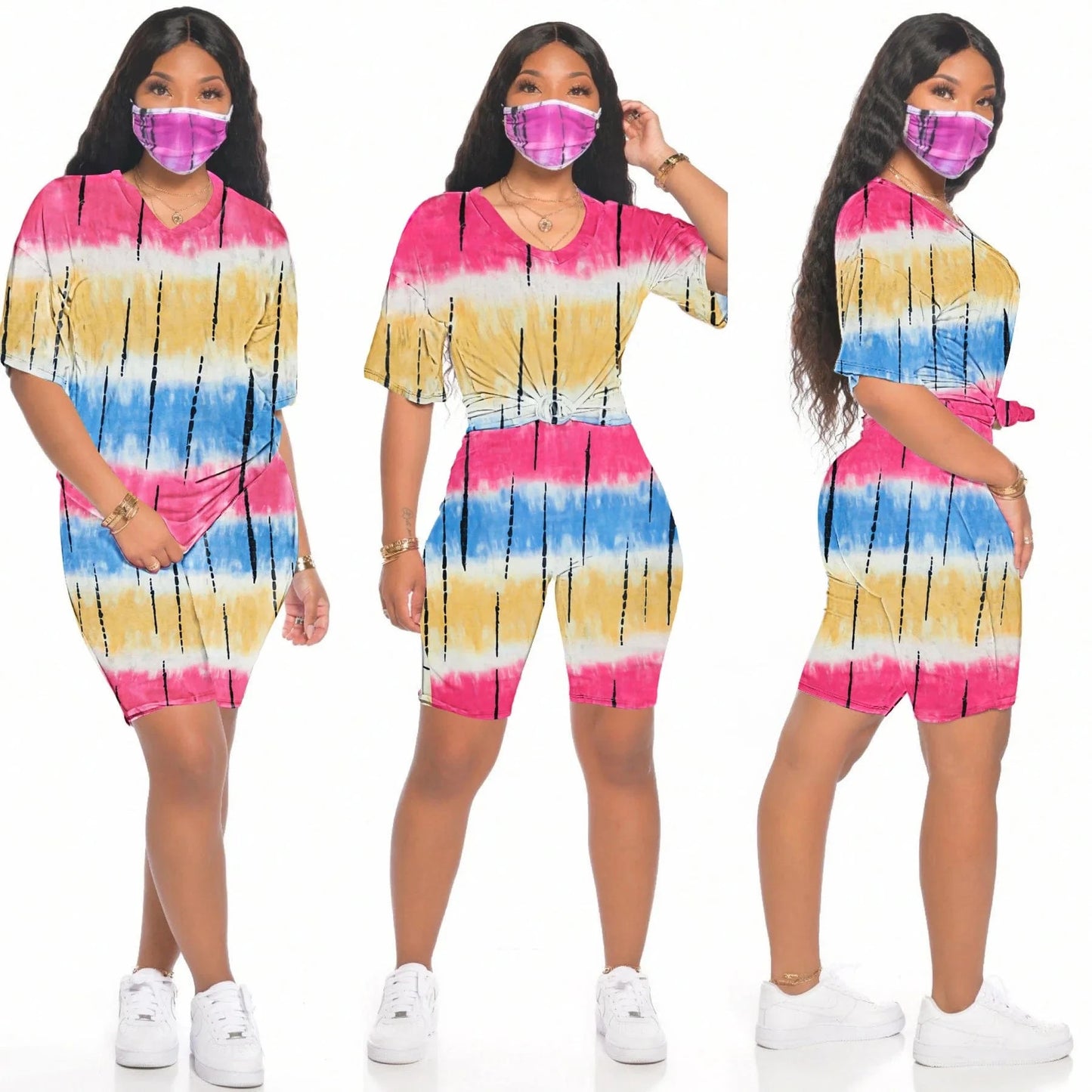 2024 New Arrival 2 Piece Set Women Summer Tie Dye Loose T-shirt Shorts Set 2 Piece Outfits for Women