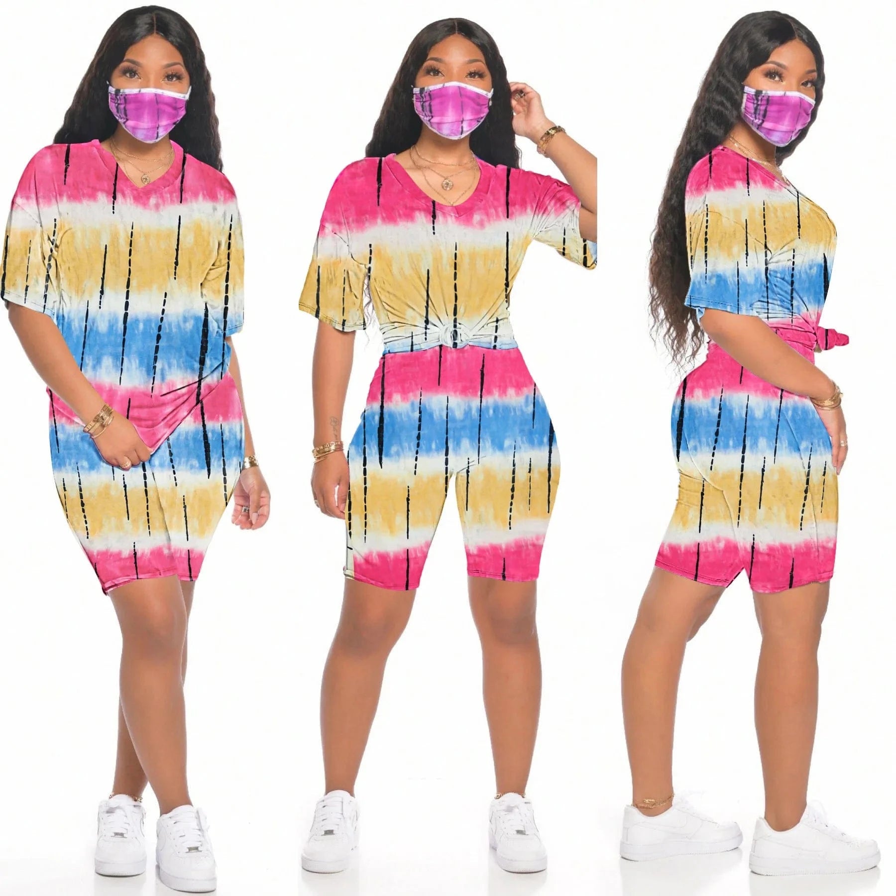 2024 New Arrival 2 Piece Set Women Summer Tie Dye Loose T-shirt Shorts Set 2 Piece Outfits for Women