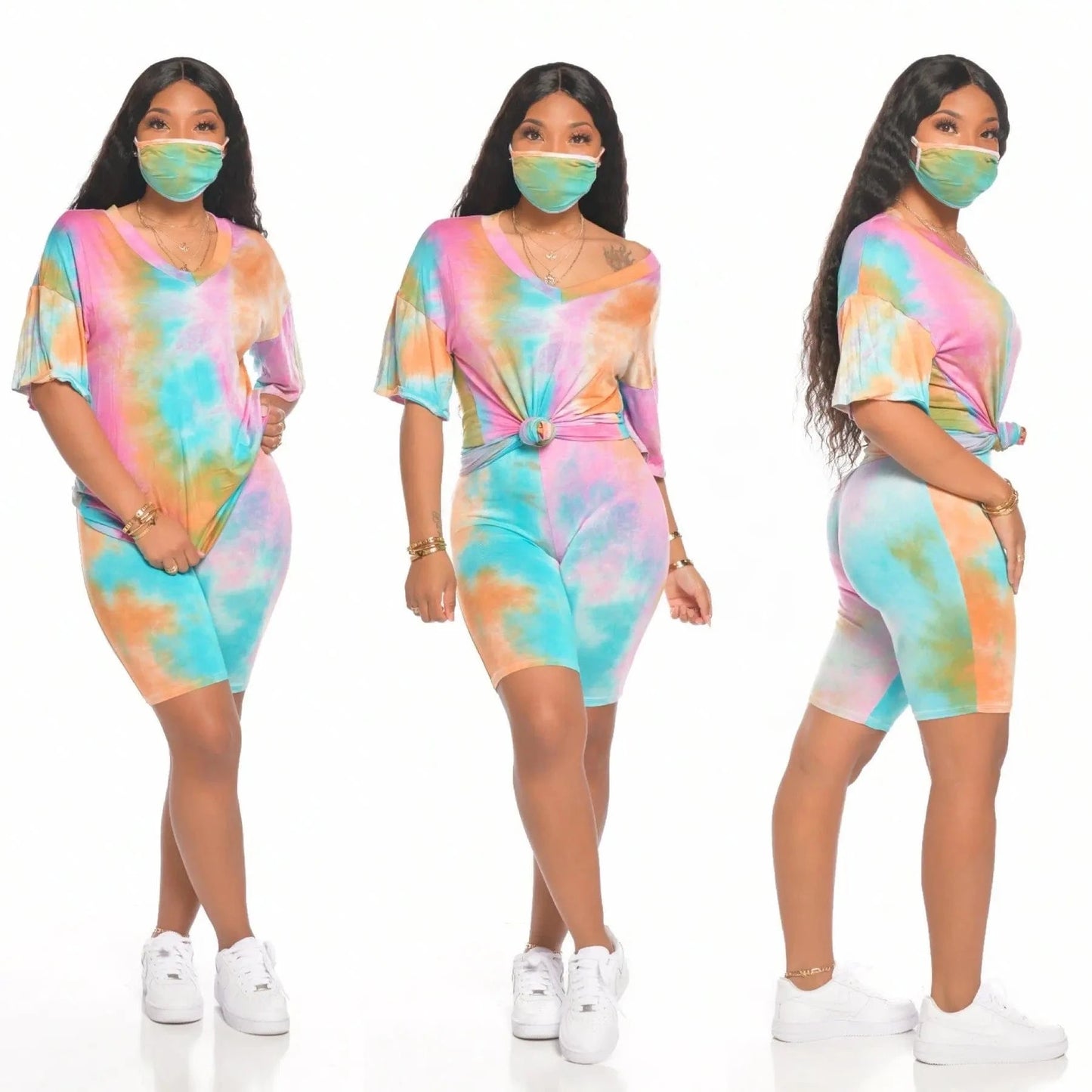 2024 New Arrival 2 Piece Set Women Summer Tie Dye Loose T-shirt Shorts Set 2 Piece Outfits for Women