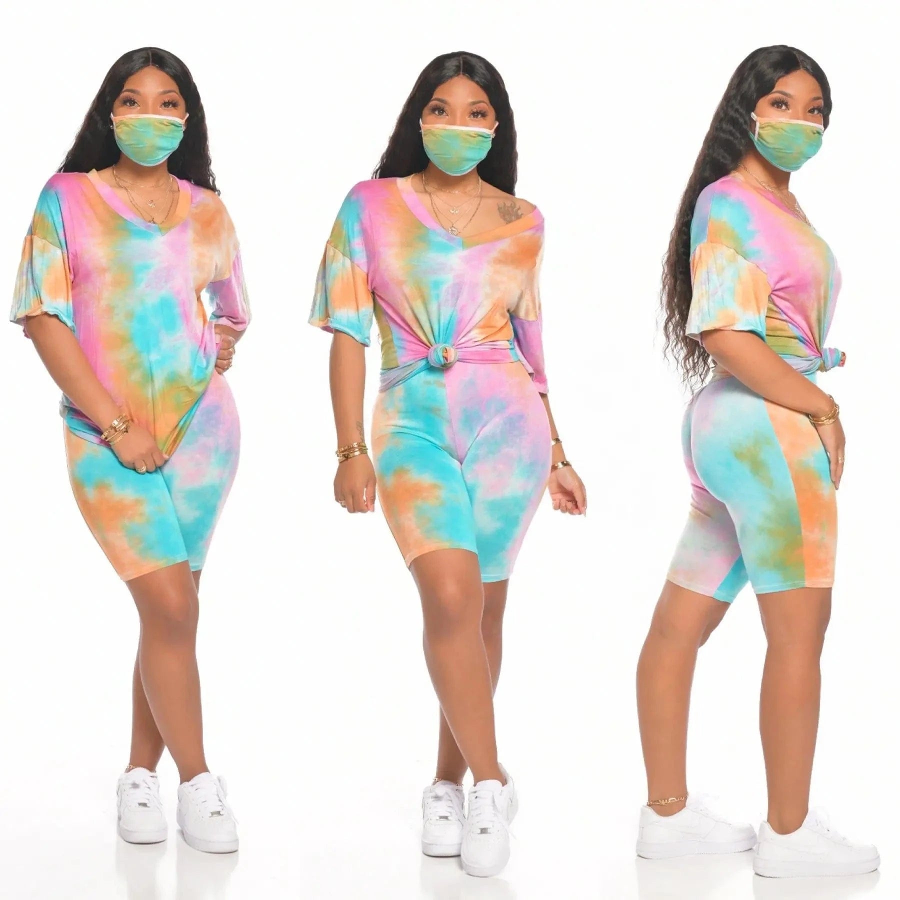 2024 New Arrival 2 Piece Set Women Summer Tie Dye Loose T-shirt Shorts Set 2 Piece Outfits for Women