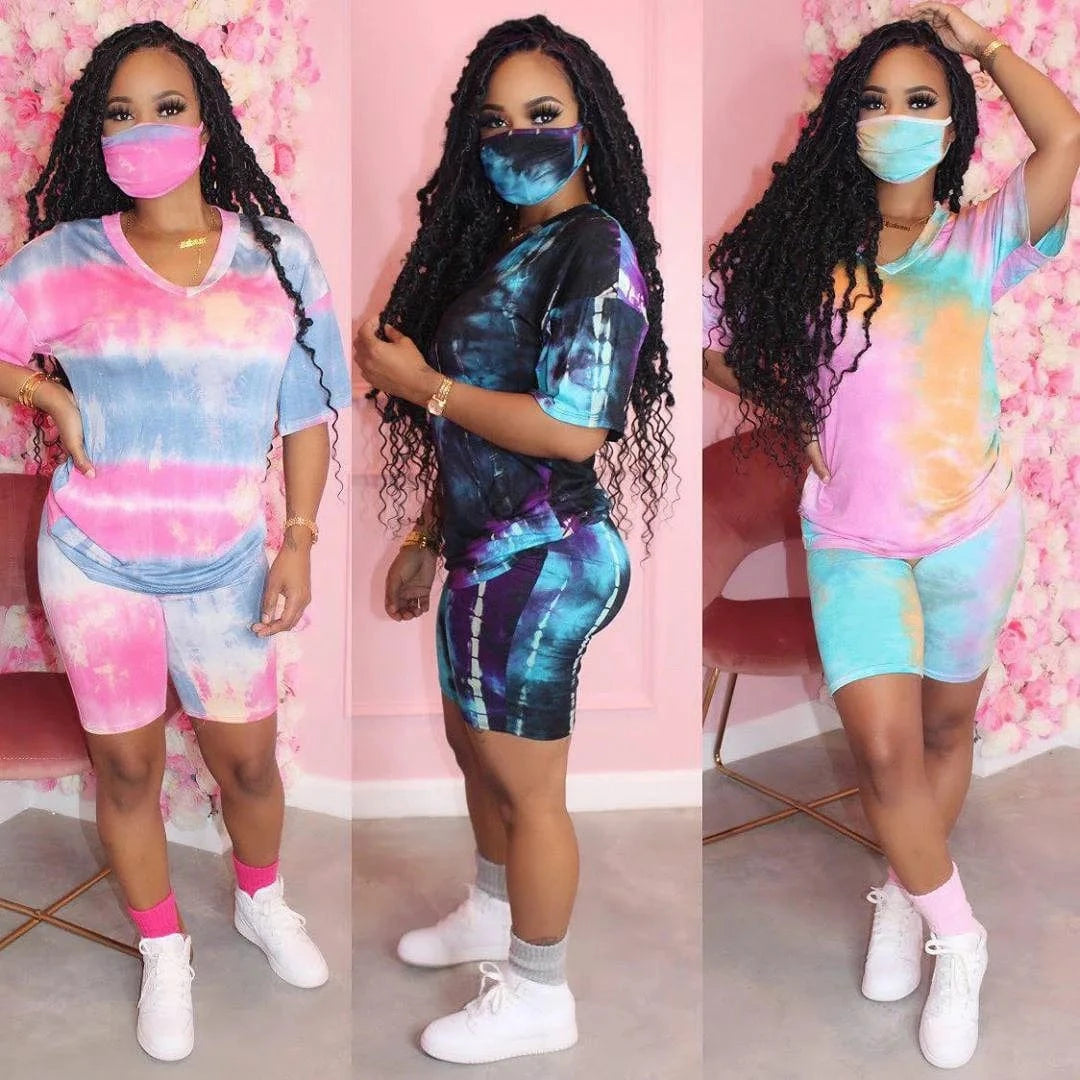 2024 New Arrival 2 Piece Set Women Summer Tie Dye Loose T-shirt Shorts Set 2 Piece Outfits for Women