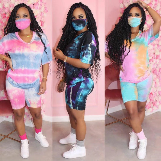 2024 New Arrival 2 Piece Set Women Summer Tie Dye Loose T-shirt Shorts Set 2 Piece Outfits for Women