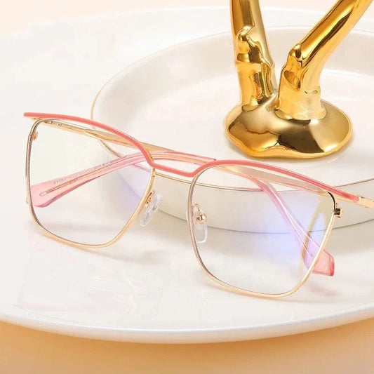 2024 New Arrival Best Quality Women glasses Metal Rectangle Glasses Square Anti Blue Light Eye glasses Frame For Myopia Lens