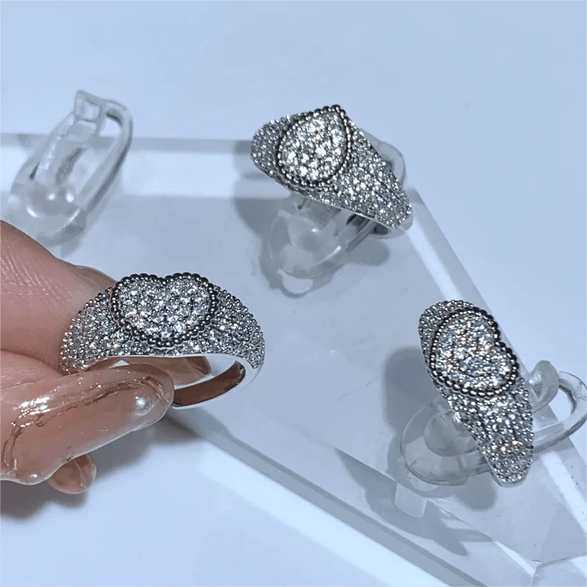 2024 New Arrival Bling Rhodium Plated Open Size Fashion Women Jewelry Paved 5A CZ Heart Water Drop Diamond Pinky Finger Ring