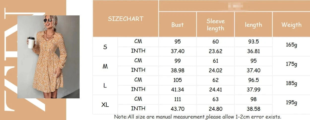 2024 New Arrival Fashion Chiffon Floral Dress Casual Button V Neck Flower Printed Long Sleeve Dresses Women Elegant Long Dress