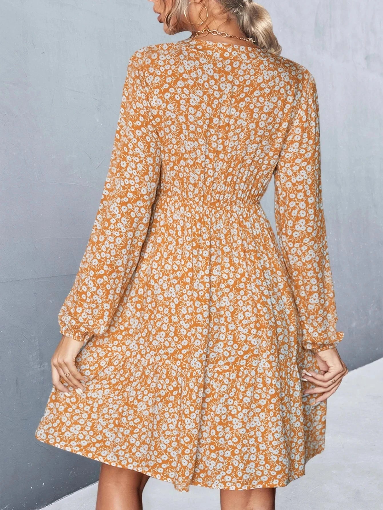 2024 New Arrival Fashion Chiffon Floral Dress Casual Button V Neck Flower Printed Long Sleeve Dresses Women Elegant Long Dress