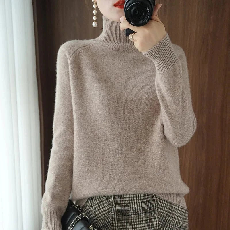 2024 new arrival fashion lady mock collar long sleeve slim fit free size plain cashmere sweater