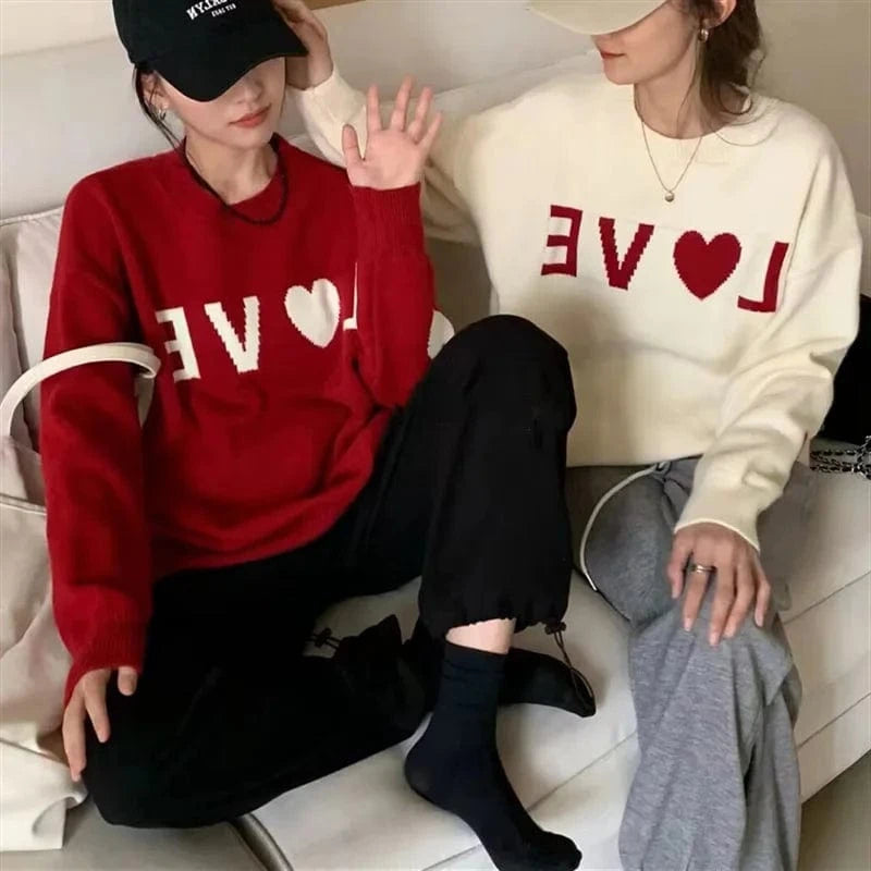 2024 New arrival high quality crewneck long sleeve loose cute girl letter print knit sweater