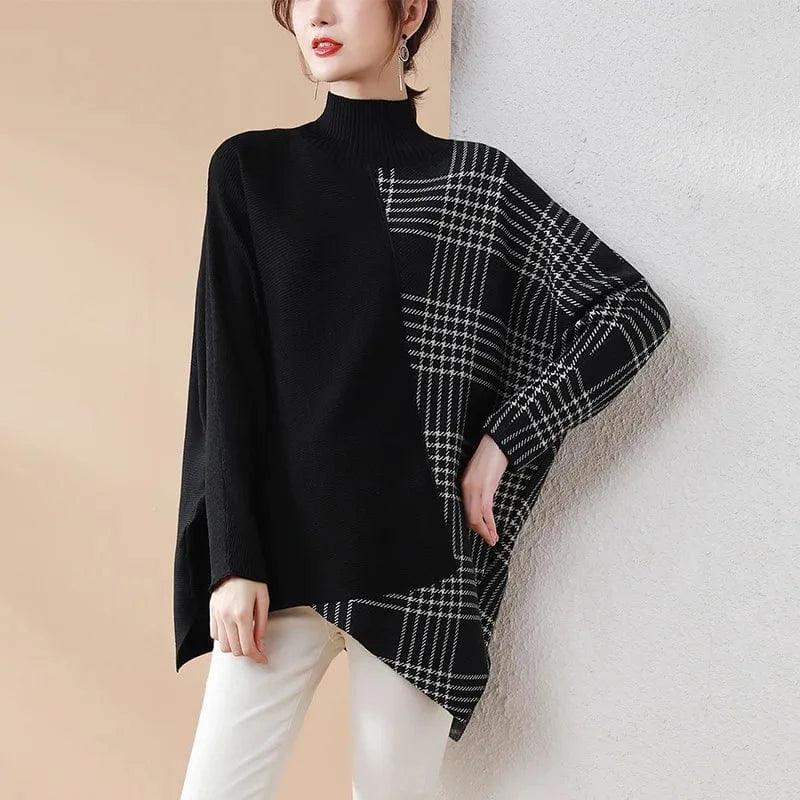 2024 New arrival high-quality fashion women's crew-neck long-sleeved plaid loose knit pullover sweater