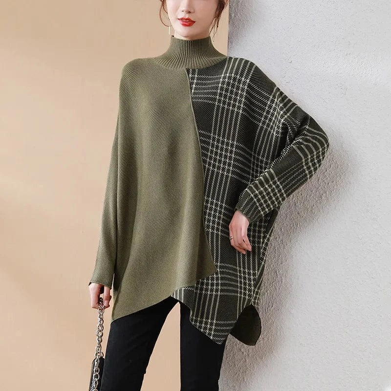 2024 New arrival high-quality fashion women's crew-neck long-sleeved plaid loose knit pullover sweater