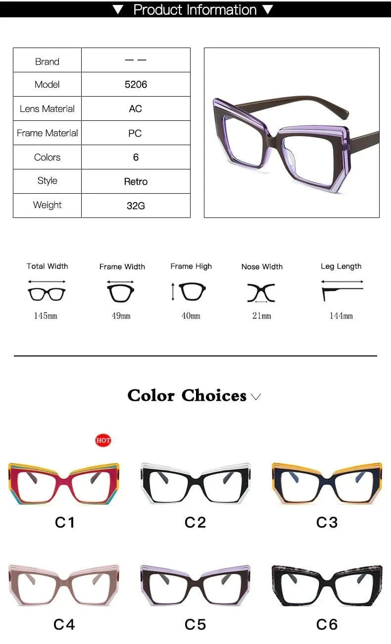 2024 New Arrival High Quality Woman Eyeglasses Frame Cat Eye Square Blue Light Blocking Eyewear Spectacle Frame Cat Eye Lens