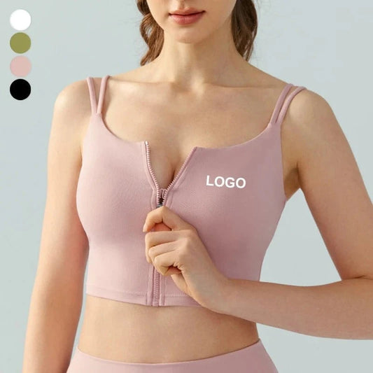 2024 New Arrival High Quality Women Sexy Double Shoulder Straps Top High Impact Fitness Yoga Gym Sport Bra With Front Zipper