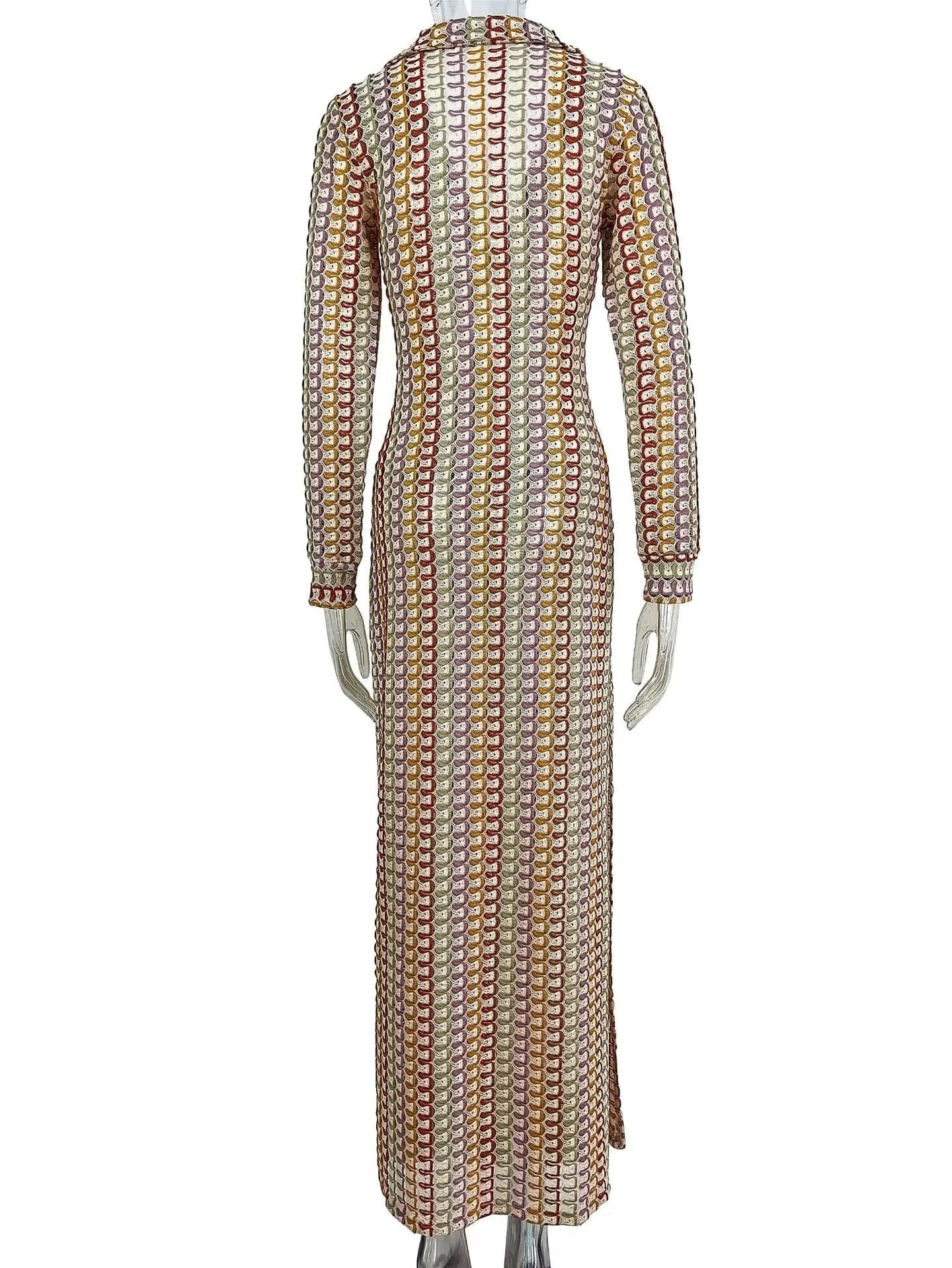 2024 New Arrival High Slit Long Sleeve Bohemian Bikini Cover Up Dress Handmade Crochet Women Maxi Long Beach Dress