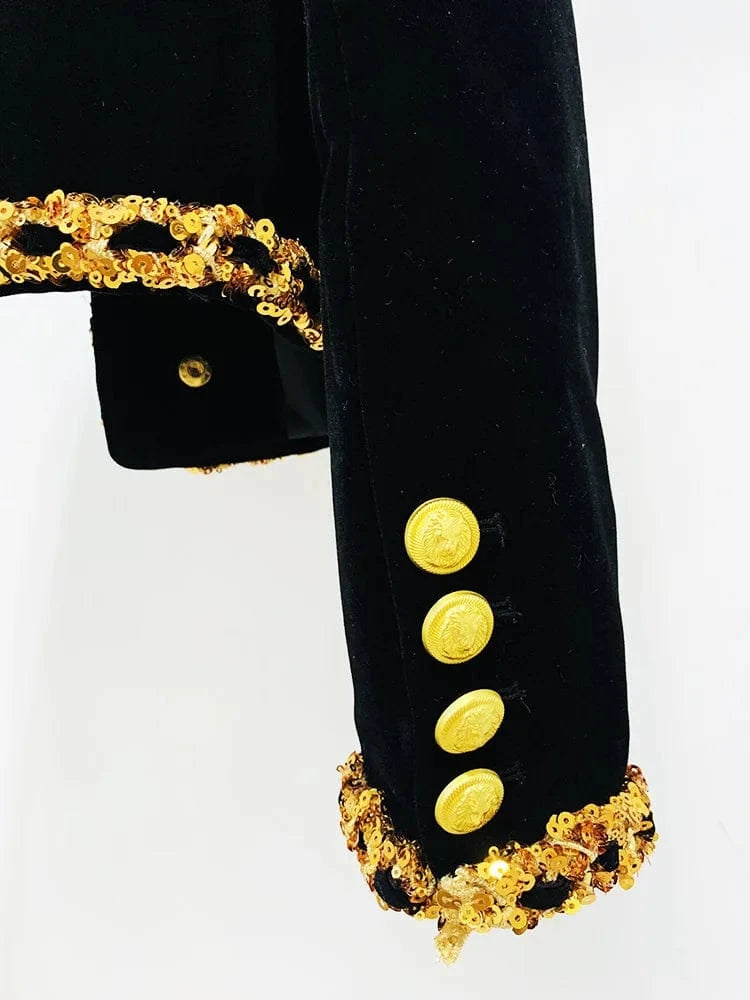 2024 New Arrival Lady Fine Workmanship Sequins Coat O-neckline Long Sleeve Women Double-breasted Slim Short Jacket