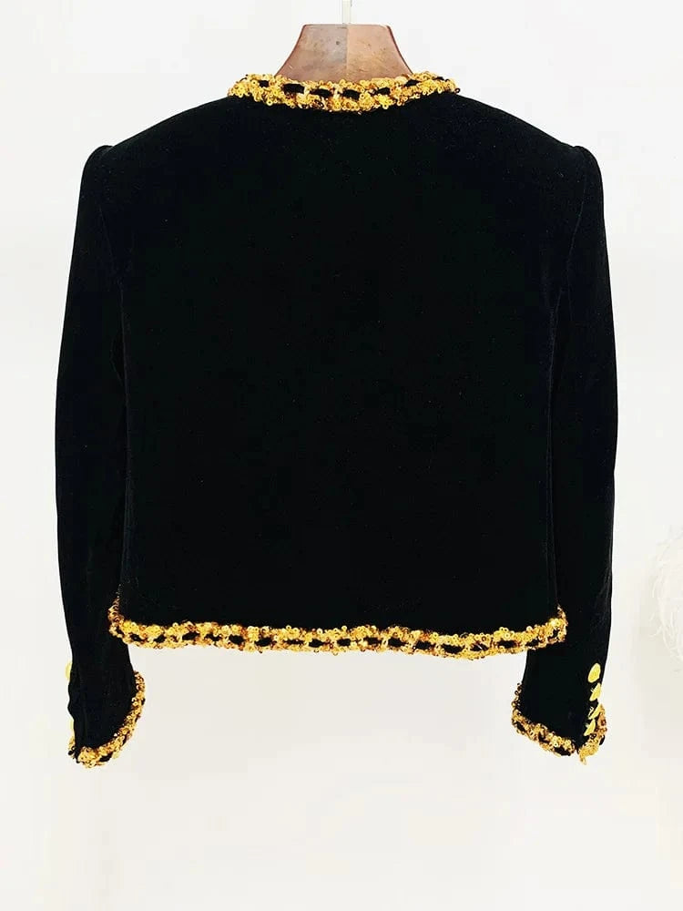 2024 New Arrival Lady Fine Workmanship Sequins Coat O-neckline Long Sleeve Women Double-breasted Slim Short Jacket