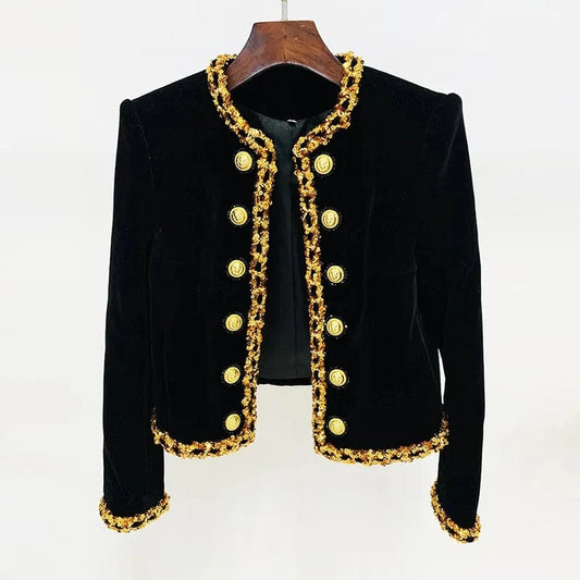 2024 New Arrival Lady Fine Workmanship Sequins Coat O-neckline Long Sleeve Women Double-breasted Slim Short Jacket