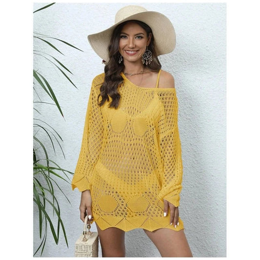2024 New Arrival Large Size Beach Dress with Sleeve Whole Summer Swimsuit Cover Up Hole Plus Tunic Sundress Coverup Outfits Muje